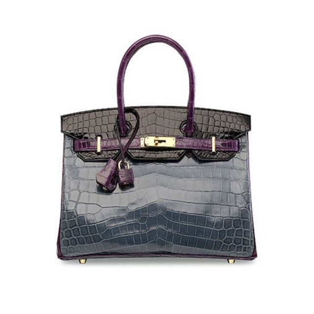Hermes 特別訂製亮面灰藍、黑色及鮮紫色尼羅鱷魚皮 30 公分 Birkin Bag Hermes 特別訂製亮面灰藍、黑色及鮮紫色尼羅鱷魚皮 30 公分 Birkin Bag