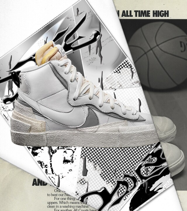 最新推出灰黑白配色的 Nike x sacai Blazer Mid 波鞋
