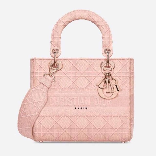 Dior Lady Dior 粉紅色帆布手袋