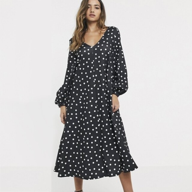 ASOS DESIGN 黑色波點連身裙