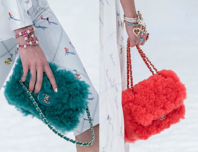 顏色豐富的綴毛手袋由春夏系列延伸至秋冬系列