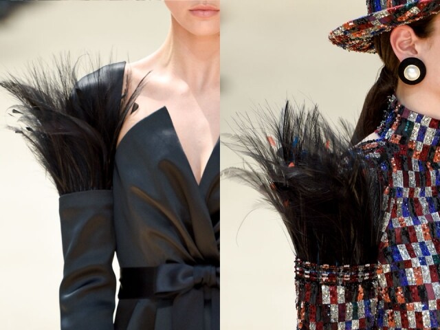 羽毛作點綴 2017 秋冬高級訂造服系列，當然不少得晚裝設計，Karl Lagerfeld 以羽毛點綴於晚裝設計上，令設計更具生氣。對 karl Lagerfeld 來說，羽毛就像是皮草一樣。