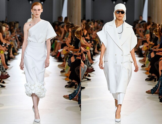 Max Mara 巧妙地將不同 sillouette 的白色設計，配襯成具層次感的造型