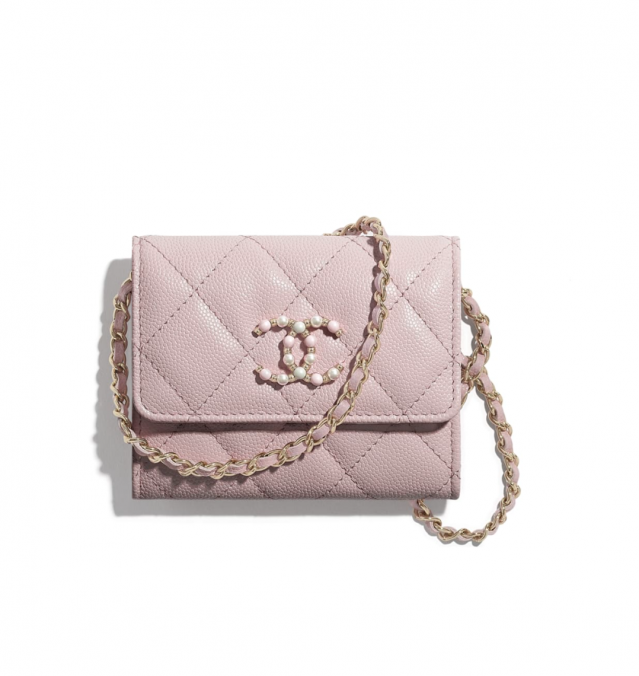 Chanel 櫻花粉紅色綴珍珠雙 C Logo Wallet on chain 系列手袋