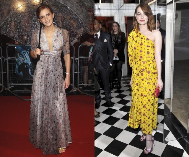 Emma Stone 及 Emma Watson 的碎花連身裙穿搭，令二人看上去比實際年齡成熟
