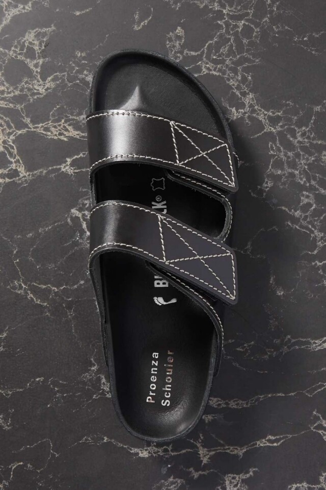 Proenza Schouler Birkenstock Arizona Topstitched Glossed-leather Sandals