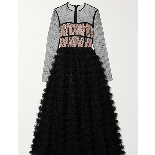REDValentino 荷葉邊蕾絲薄紗長裙