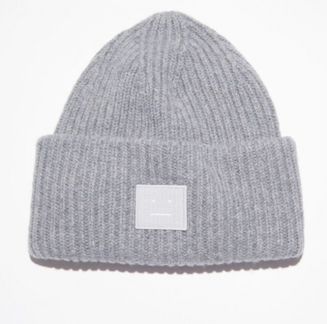Rib knit beanie hat grey melange