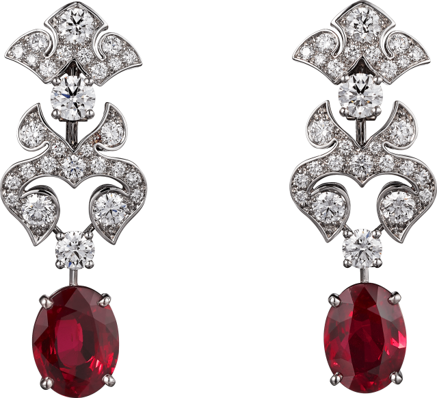 Cartier 橢圓形紅寶石綴鑽石吊飾耳環
