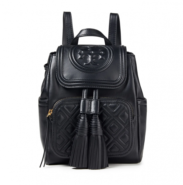 TORY BURCH Tassel-trimmed embossed quilted textured-leather backpack