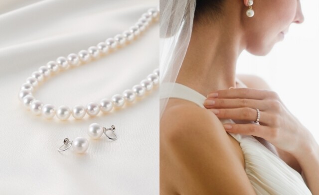 想十年後翻看照片見當日的婚禮依然歷久常新，選擇一對珍珠耳環及項鏈絕不出錯。