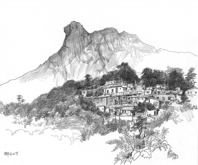江啟明《獅子山下》，鉛筆紙本，1987年作品。