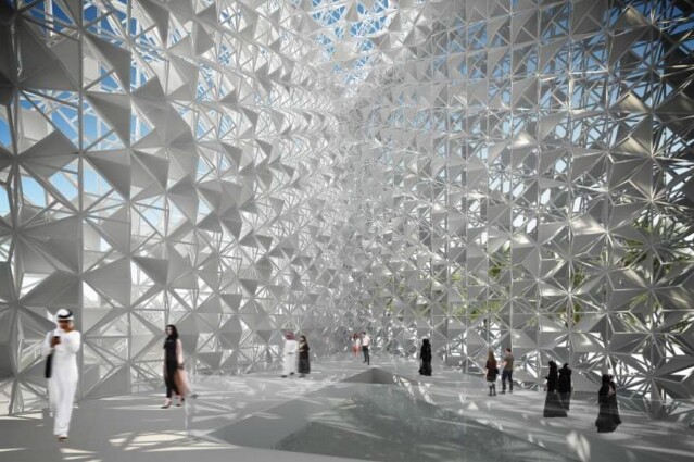 以「攜手、同心、共行」為主題的日本展館由建築師 Yuko Nagayama 和 NTT Facilities 打造。