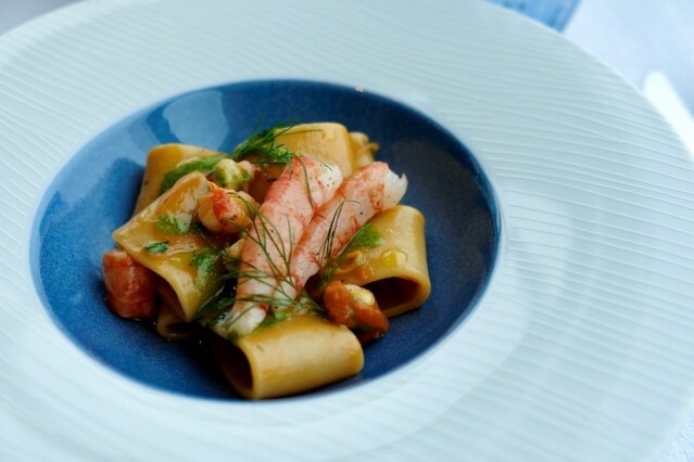 Ritz Carlton Tosca di Angelo 的外賣菜式，紅蝦的鮮味與富口感的短寬管麵叫人一試難忘。
