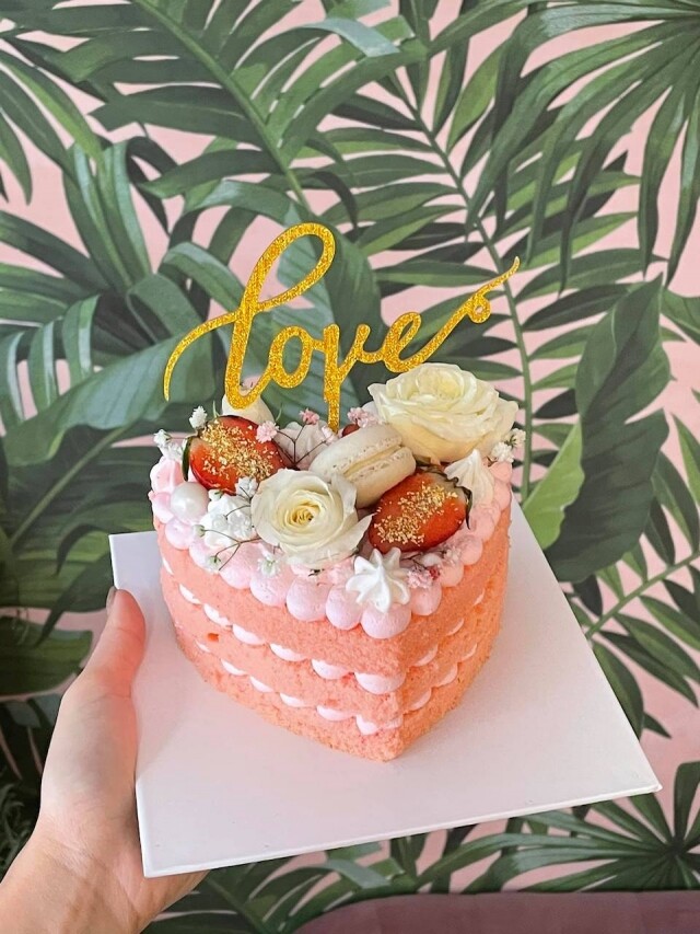 2021 情人節蛋糕推介 My Sweet Art HK 粉紅心型鮮花蛋糕（5 吋）