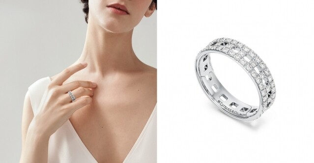 Tiffany T True 18K 白金寬版鑽石戒指