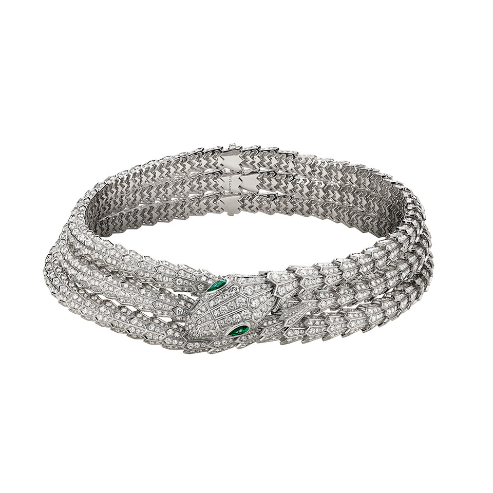 BVLGARI Serpenti 18K 白金飾祖母綠寶石及鑽石高級珠寶頸鏈 BVLGARI Serpenti 18K 白金飾祖母綠寶石及鑽石高級珠寶頸鏈