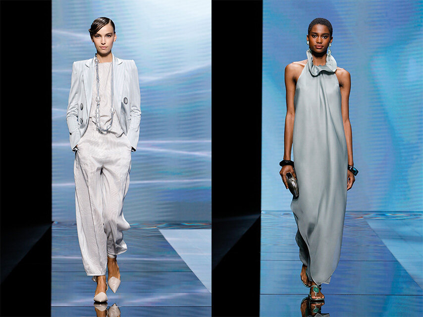 Giorgio Armani 2021 春夏系列以灰色、米色、黑色及藍色作主調,顏色低調卻不失貴氣,令每一件衣物都能輕易融入各種造型當中。 Giorgio Armani 2021 春夏系列以灰色、米色、黑色及藍色作主調,顏色低調卻不失貴氣,令每一件衣物都能輕易融入各種造型當中。