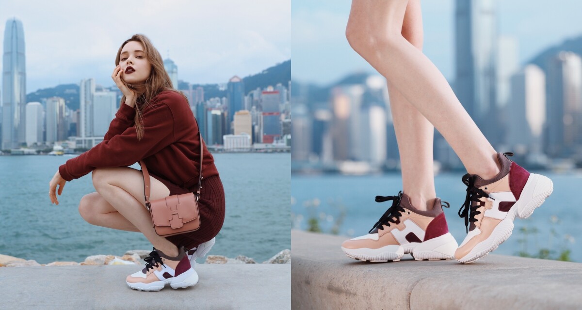 美妝博客 Taylor Richard 以同色調造型配搭 Hogan 運動鞋。